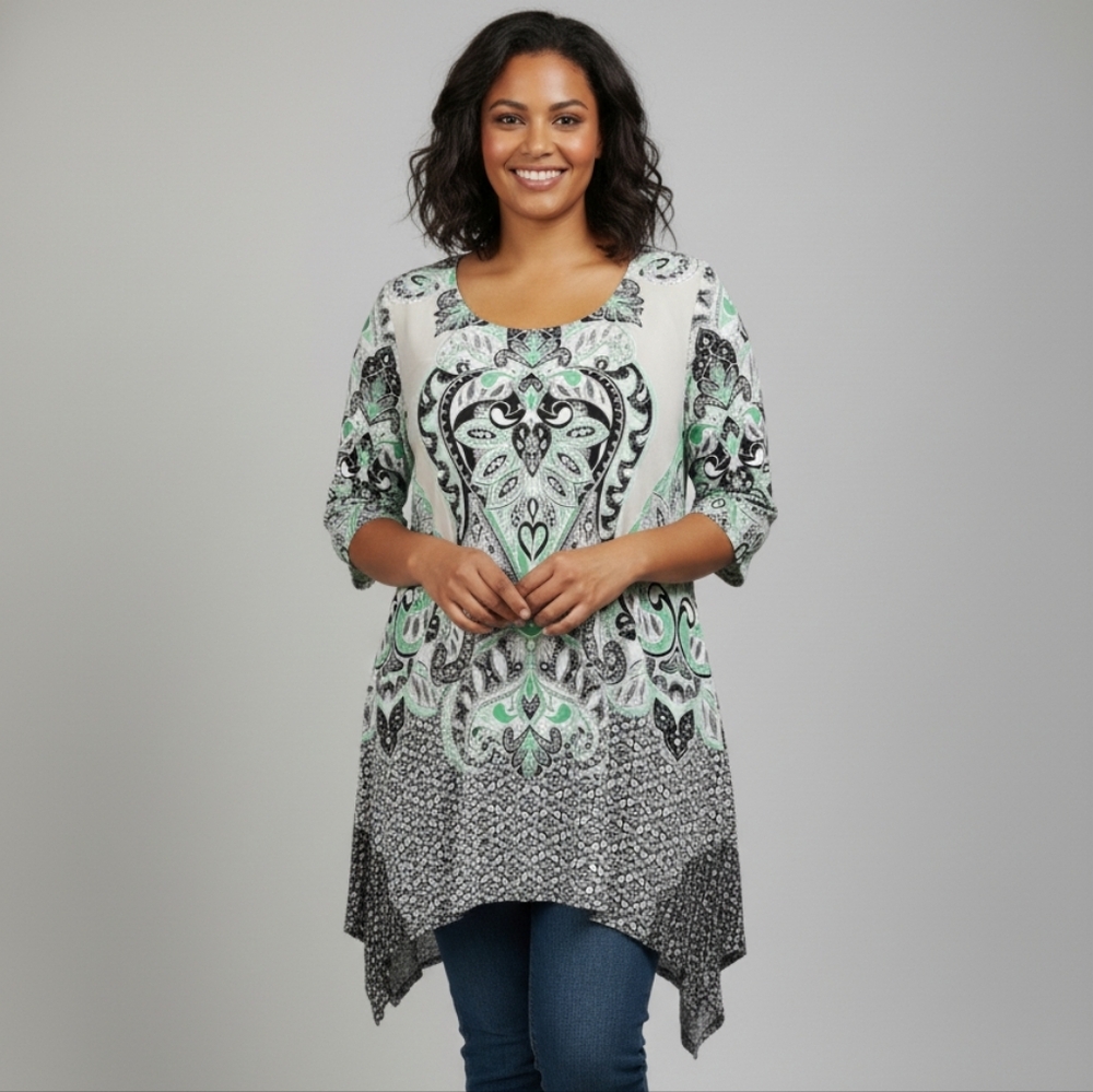 Style & Co Women's Multi-Pattern Handkerchief Short Sleeve Tunic Blouse Size XL